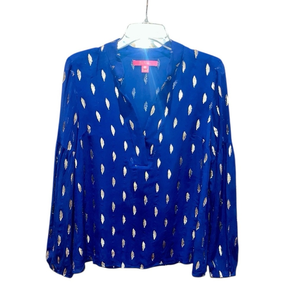 Lilly Pulitzer Shea Silk in Lapis Lazuli Blue Metallic Gold Size M - Picture 3 of 9